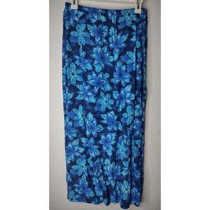 Vintage Allison Taylor Maxi Slit Skirt Size Medium Blue Floral Beach Island